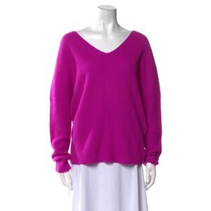 Maje Fuchsia Cashmere V-Neck Sweater